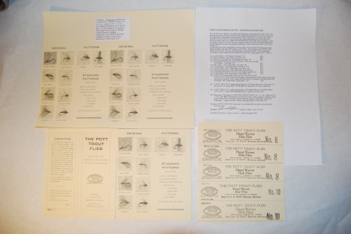 Photocopy of Brochure on THE POTT TROUT FLIES. 6 in. x 2.5 in. folded; with B&W illustrations of 10 flies.